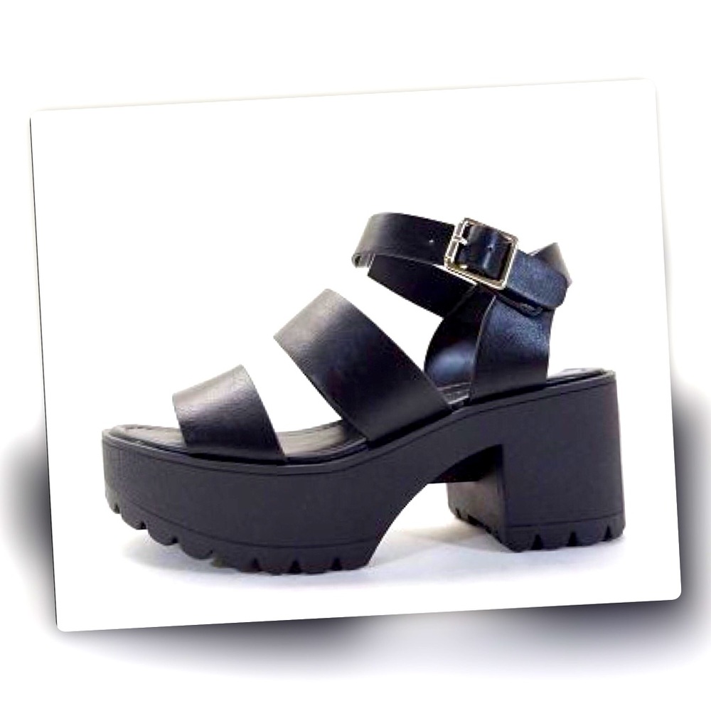 Soda Account Black Chunky Lug Sole Platform Heel Size 7 - Picture 3 of 5